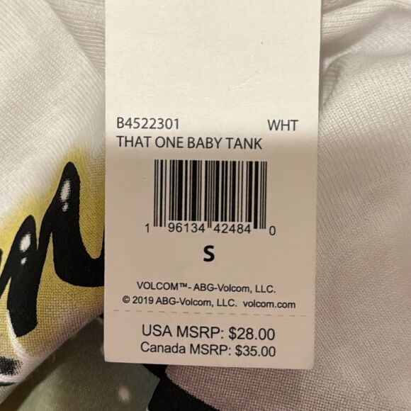 VOLCOM LADIES TANK THAT ONE BABY SIZE SMALL 100% cotton NWT - Picture 4 of 4